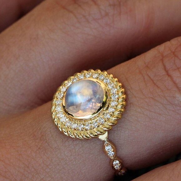 💎 14K Gold Plated CZ Clear Opal Diamond Ring for Women, FB16FA1129 - Picture 3 of 11